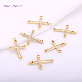 14K Plated Zircon Cross Earrings Charms, Brass Metal Pendants