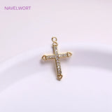 14K Plated Zircon Cross Earrings Charms, Brass Metal Pendants