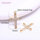 14K Plated Zircon Cross Earrings Charms, Brass Metal Pendants