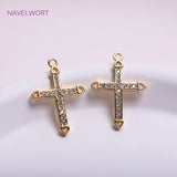 14K Plated Zircon Cross Earrings Charms, Brass Metal Pendants