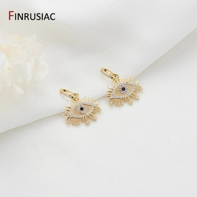 14K Plated Evil Eye Pendants Charms for Jewelry Making