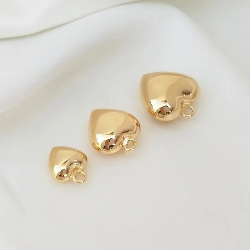 14K Plated Puff Heart Necklace Charm Pendant for DIY Crafts