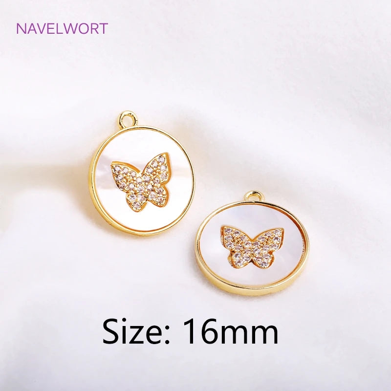 14K Plated Butterfly Pendant Sets, Zircon Shell Charm Supplies