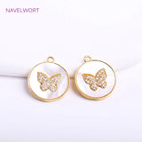 14K Plated Butterfly Pendant Sets, Zircon Shell Charm Supplies