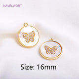 14K Plated Butterfly Pendant Sets, Zircon Shell Charm Supplies
