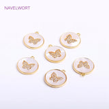 14K Plated Butterfly Pendant Sets, Zircon Shell Charm Supplies