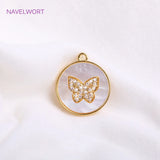 14K Plated Butterfly Pendant Sets, Zircon Shell Charm Supplies