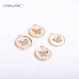 14K Plated Butterfly Pendant Sets, Zircon Shell Charm Supplies