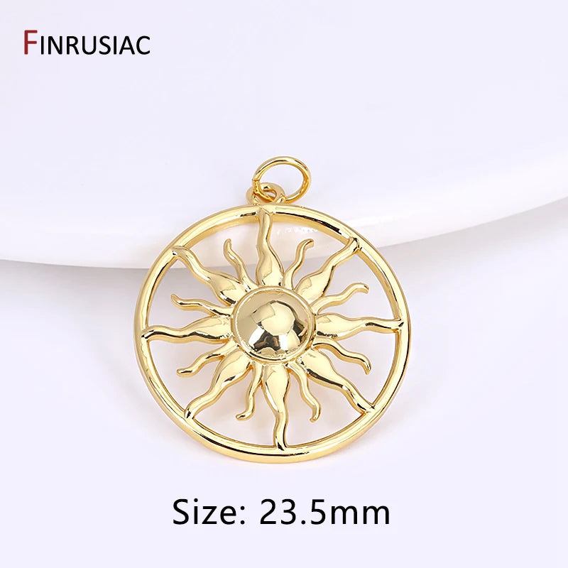 14K Sun Charms with Zircon Inlay for Jewelry Making