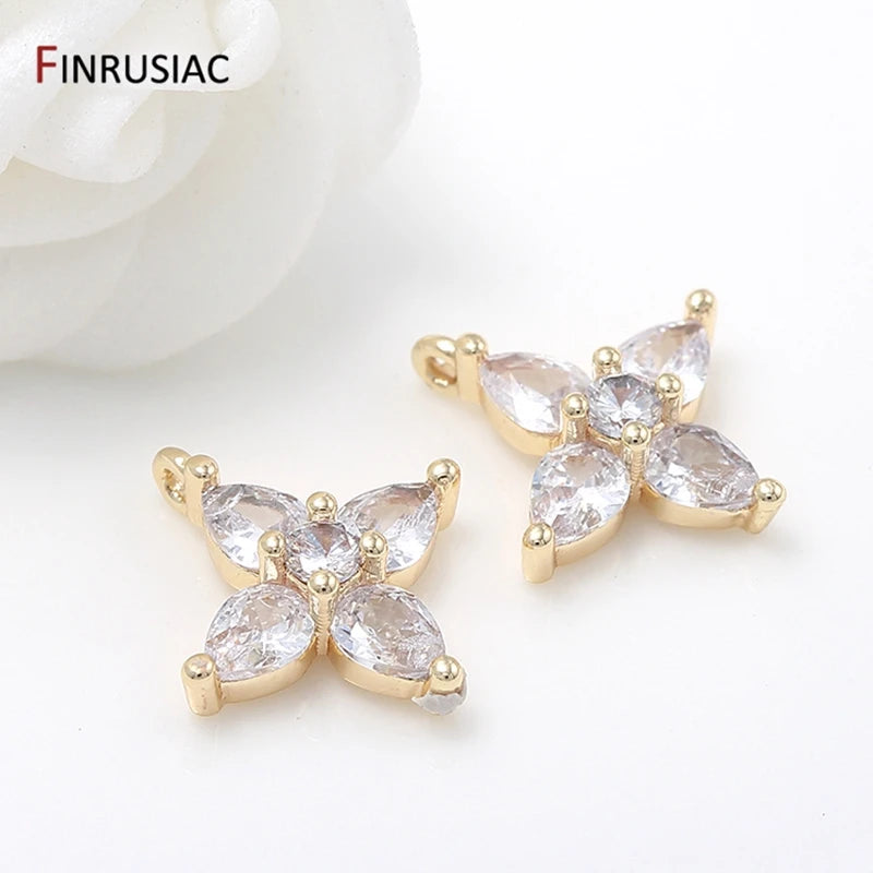 14K Plated Zircon Crystal Cross Charms for DIY Jewelry Making