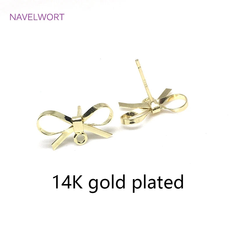 14K Plated Bowknot Post Earring Fittings S925 Silver Needle Stud Accessory