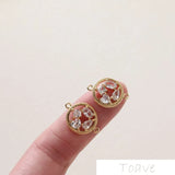 14K Plated Double Hanging Zircon Beading Bracelet Ear Stud 2pcs