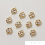 14K Plated Double Hanging Zircon Beading Bracelet Ear Stud 2pcs