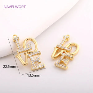 14K Plated LOVE Letter Pendant Zircon Inlaid Charm DIY Jewelry Making