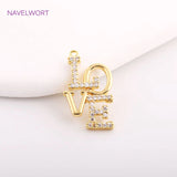 14K Plated LOVE Letter Pendant Zircon Inlaid Charm DIY Jewelry Making