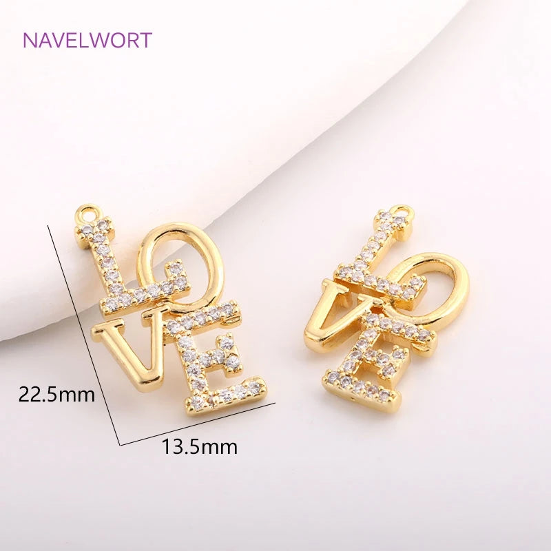 14K Plated LOVE Letter Pendant Zircon Inlaid Charm DIY Jewelry Making