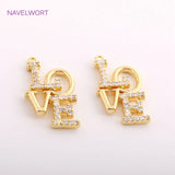 14K Plated LOVE Letter Pendant Zircon Inlaid Charm DIY Jewelry Making