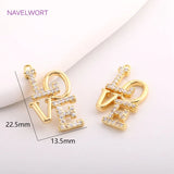 14K Plated LOVE Letter Pendant Zircon Inlaid Charm DIY Jewelry Making