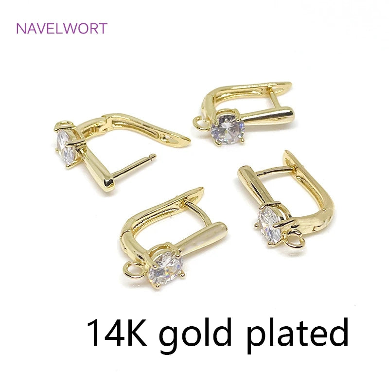 14K Plating Lever-Back Earring Brass Metal Zirconia Huggie Earrings