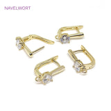 14K Plating Lever-Back Earring Brass Metal Zirconia Huggie Earrings