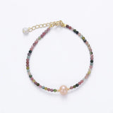 14K Plating Natural Tourmaline Rainbow Candy Lucky Pearl Bracelet