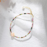 14K Plating Natural Tourmaline Rainbow Candy Lucky Pearl Bracelet