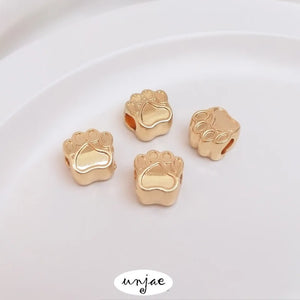 14K Big Hole Bead Cat Claw Bear Paw Through Hole Loose Bead for Bracelet DIY