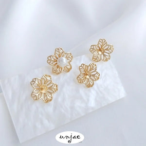 14K Pearl Holder Earrings DIY 925 Silver Flower Earrings