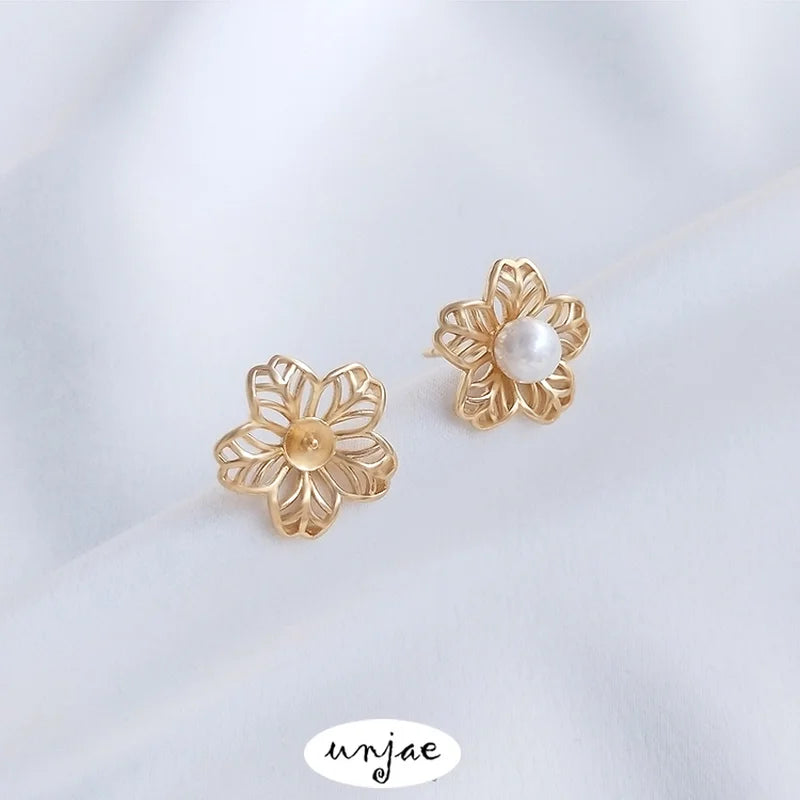 14K Pearl Holder Earrings DIY 925 Silver Flower Earrings