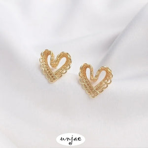 14K Lace Love Stud Earrings 925 Silver Needle Light Sweet DIY Earrings