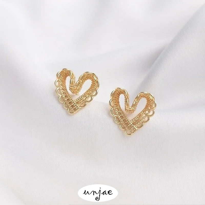 14K Lace Love Stud Earrings 925 Silver Needle Light Sweet DIY Earrings