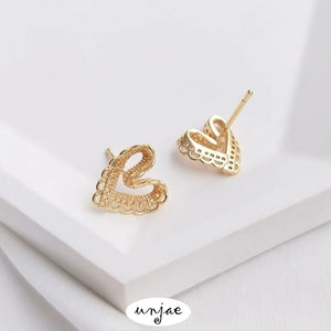 14K Lace Love Stud Earrings 925 Silver Needle Light Sweet DIY Earrings