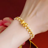 14K Pearl Bracelet Women Romantic Bowknot Sandblasted Hand Chain