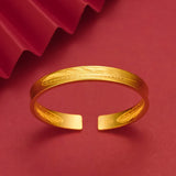 14K Romantic Feather Opening Bracelet for Women, Sandblasted Hand Chain