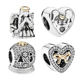 14K Silver 925 Beads For Bracelets DIY Family Love Heart Teddy Bears Charms