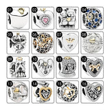 14K Silver 925 Beads For Bracelets DIY Family Love Heart Teddy Bears Charms