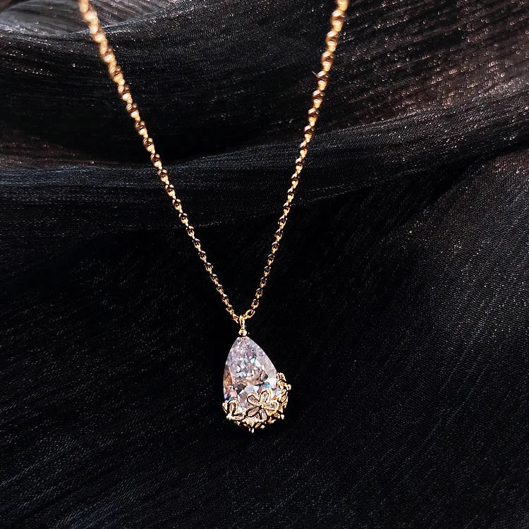 14K Water Drop Lab Diamond Pendant Real Silver Party Wedding Pendant Necklace