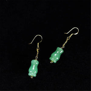 14K Gold-clad A Jade Pendant Earrings, Hypoallergenic
