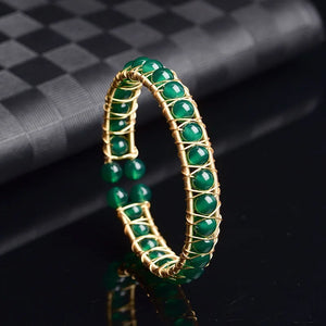 14K Gold-plated Natural Green Jade Ladies Bracelet Ethnic Style