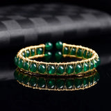 14K Gold-plated Natural Green Jade Ladies Bracelet Ethnic Style