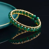 14K Gold-plated Green Jade Ladies Bracelet Ethnic Style Adjustable Bracelet