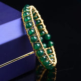 14K Gold-plated Green Jade Ladies Bracelet Ethnic Style Adjustable Bracelet