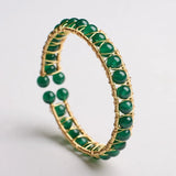 14K Gold-plated Green Jade Ladies Bracelet Ethnic Style Adjustable Bracelet
