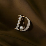 14K Plated Korea Pearl Zircon Letter D Brooch Women's Work Accessories