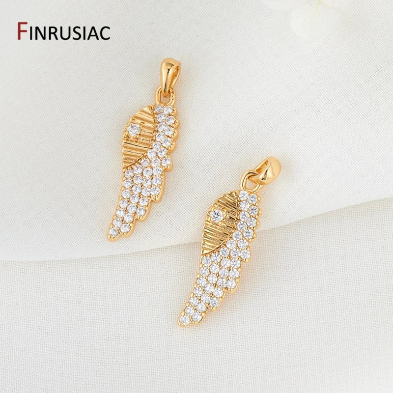 14K Plated CZ Angel Wings Pendant Charms DIY Jewelry Making
