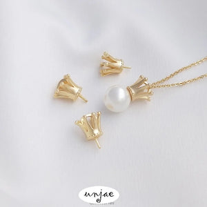 14K Crown Half Hole Bead Holder Pendant - DIY Jewelry Accessory