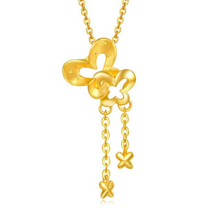 14K Pure 3D Golden Butterfly Necklace for Women Mom 999 Necklace Chain