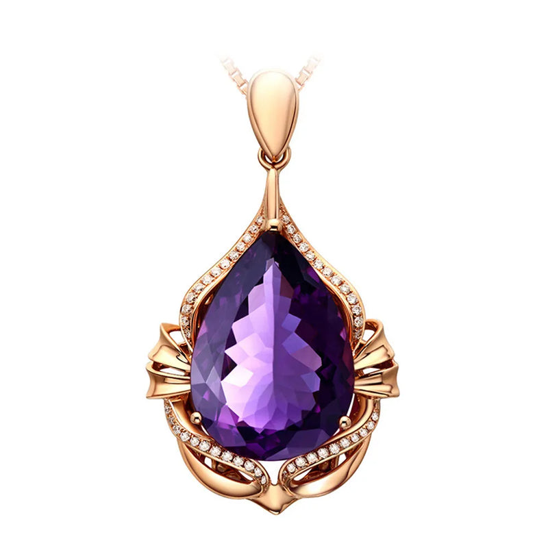 14K Rose Amethyst Crystal Pendant Necklace for Women Girls