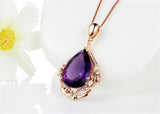 14K Rose Amethyst Crystal Pendant Necklace for Women Girls