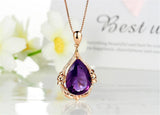 14K Rose Amethyst Crystal Pendant Necklace for Women Girls